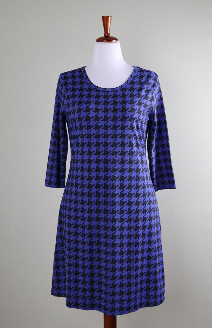LULU B Smooth Stretch Black Houndstooth Print Casual Dress Size Medium